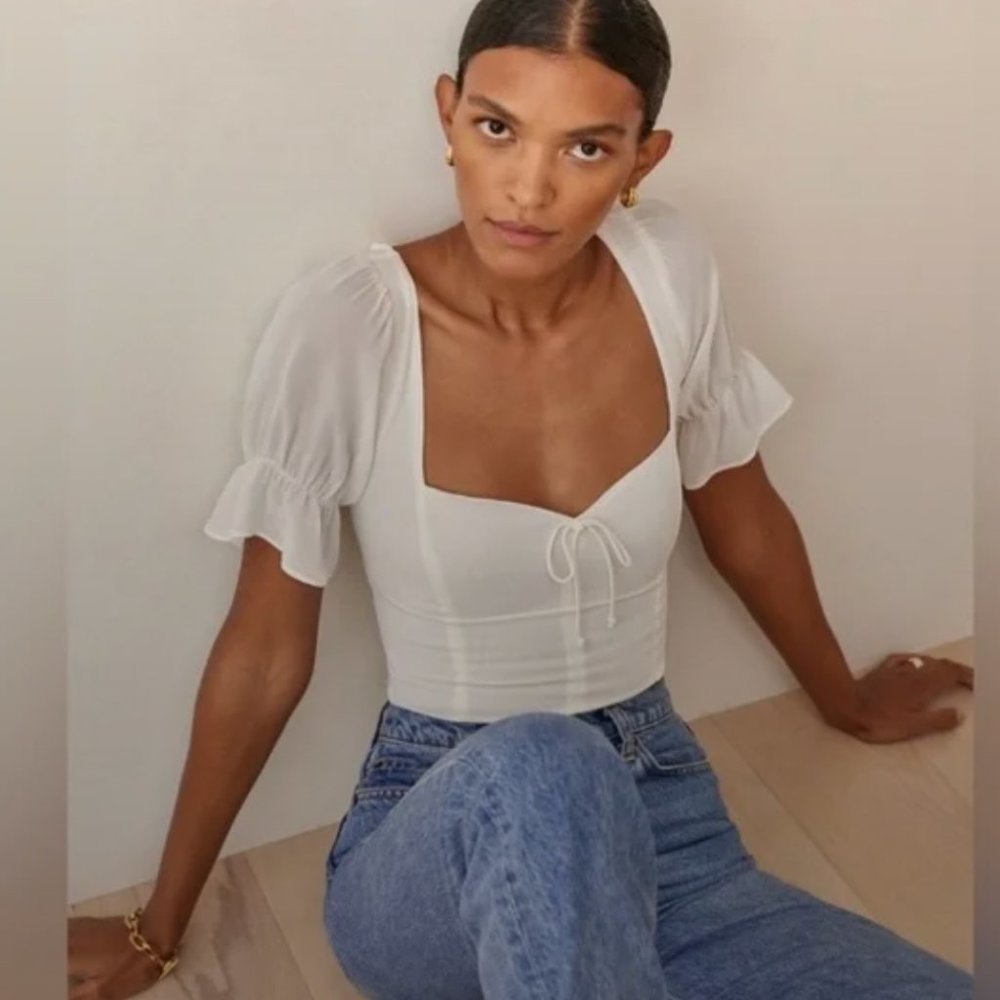 Reformation Delevan Top in Gossamer White Size 2